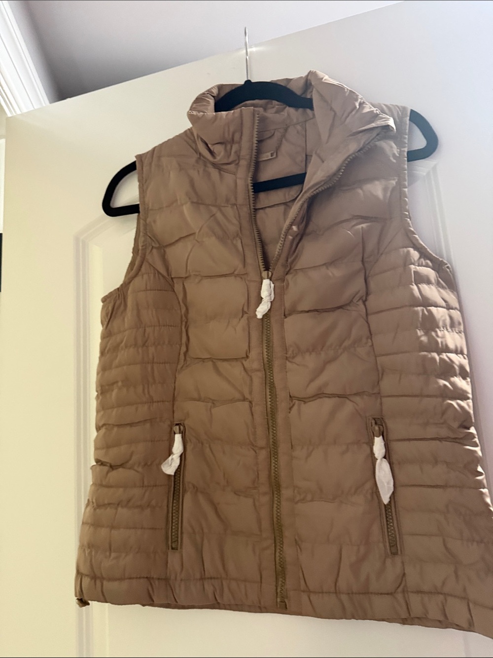 Women's Quilted Hooded Vest in Tan